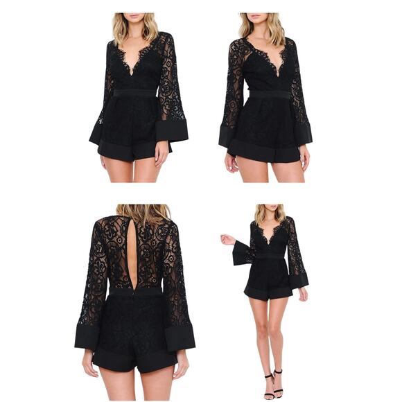 do+be v neck Lace Bell Sleeve Romper dress women black sz small - Picture 7 of 15